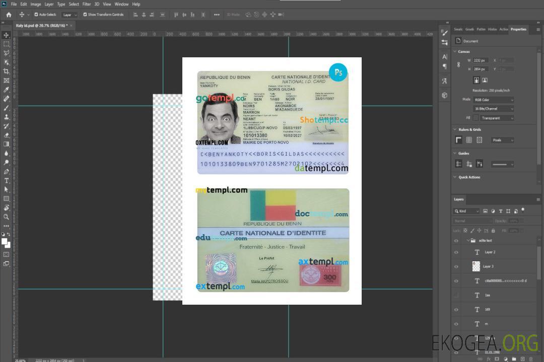 Carte d'identité du Bénin template